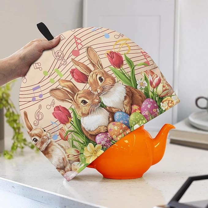 Bunny Teapot Cover Tea Cozy for Teapot Insulated Kitchen AccessoryTulips Tea Pot Cozy for Easter Sunday Keeping Warm Teapot Cover