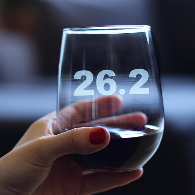 Bevvee 26.2 Marathon Stemless Wine Glass - Gifts for Marathon Runners - Set of 2 - Large 17 Ounce Glasses