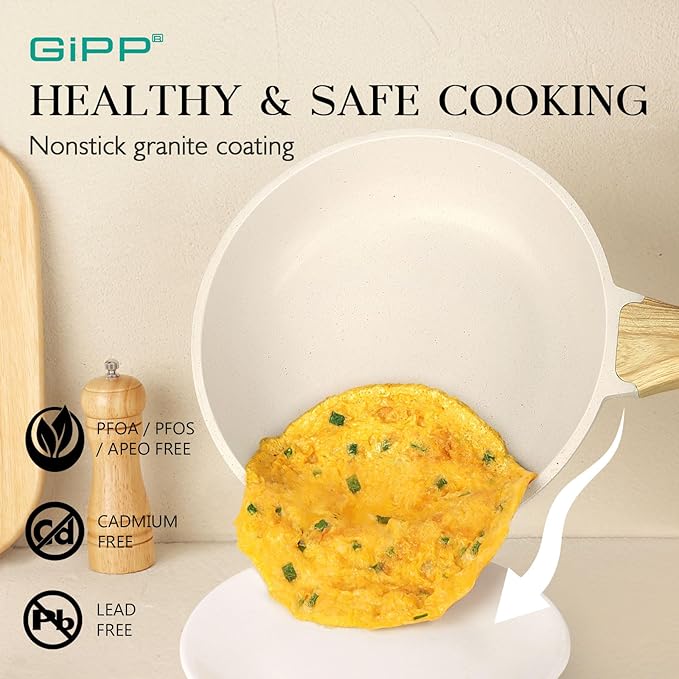 GiPP 21Psc Pots and Pans Set Non Stick White Granite Kitchen Cookware Sets Nonstick Induction Cookware Non-toxic Cooking Pan Set with Silicone Utensils, PFOS and PFOA Free