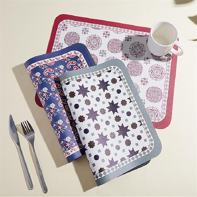 Classic Artwork Modern PU Placemats Non Slip for Dining Table Wipeable Reusable Plastic Tableware Dishwaser Home Decor(Classic-3)