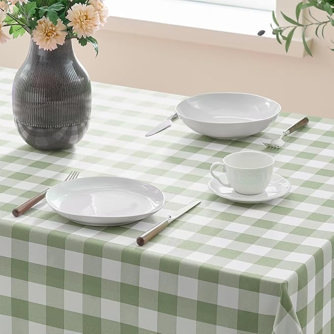 Checkered Tablecloth Rectangle Gingham Table Cloths Waterproof Wrinkle Free Buffalo Plaid Table Covers Washable for Dining, Parties & Outdoor Picnic(Sage Green,60"×120")