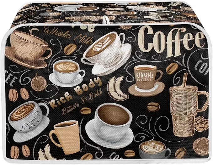 Doojoayie Home Toaster Covers for Kitchen Coffee Print Toaster Appliance 2 Slice Dust-proof Cover Small Appliance and Fingerprint Protection