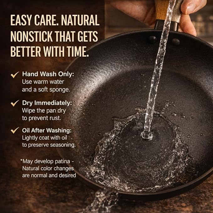 Alva Black Angus 9.5” Carbon Steel Frying Pan – Naturally Nonstick, PFAS-Free & Toxin-Free, Oven & Induction Safe, Chef-Grade Heat Control, Built to Last a Lifetime, Designed in Belgium