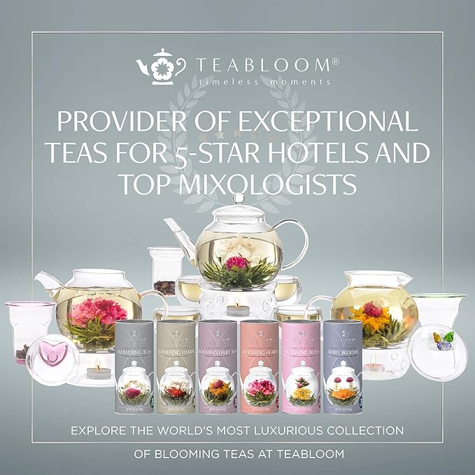 Teabloom Blossoms Glass Teapot – Stovetop and Microwave Safe Borosilicate Glass Teapot with Removable Loose Tea Glass Infuser (32 Oz) - Tea Purist's Choice