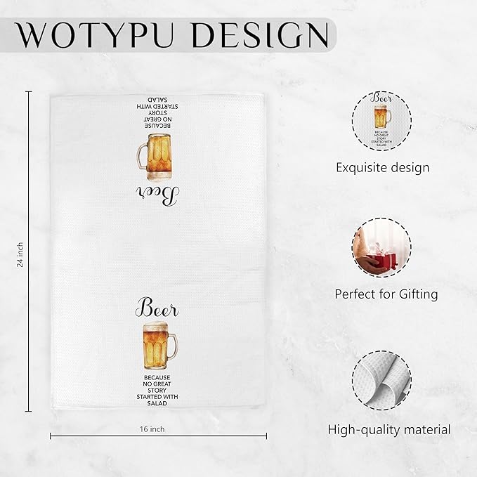 Funny Beer Kitchen Bar Towels, Beer Gifts for Women Men Dish Tea Towel, Alcohol Lover Gifts Decorative Hand Towels for Kitchen Home Bar Cart Decor, 16x24 Inch