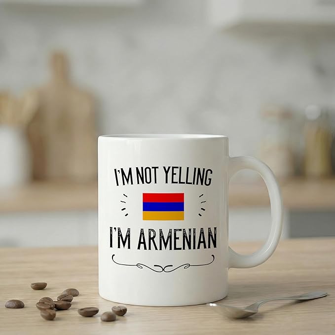 Casitika Funny Armenian Gifts. I'm Not Yelling I'm Armenian Coffee Cups. Ceramic Mug. Armenia Proud Gift Idea Featuring The Armenia Flag. (11 oz White)