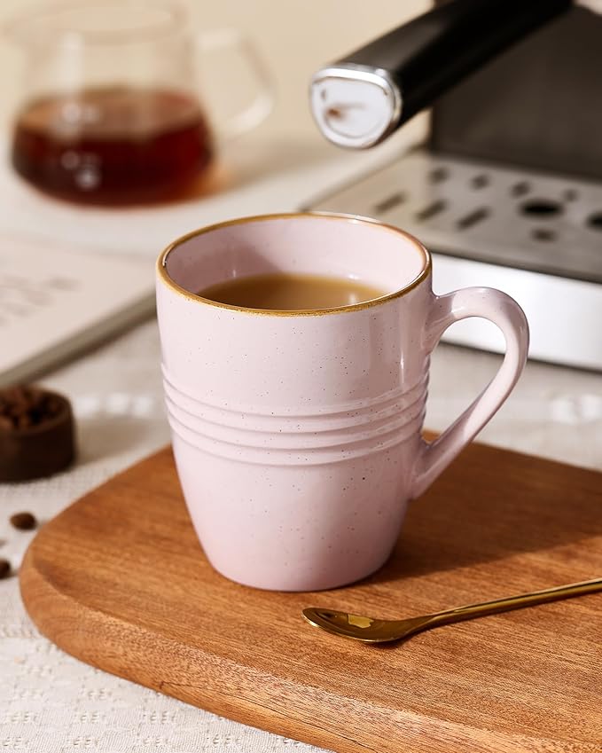 famiware Jupiter Coffee Mugs Set of 4, 13 oz Coffee Mug, Microwave and Dishwasher Safe, Coffee Cups with Handle for Coffee, Tea, Cocoa, Milk, Light Pink