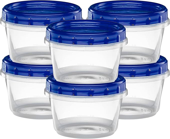 Twist Top Deli Containers Food Storage Containers Blue Screw on Lid Reusable Stackable Leakproof Airtight, pack of 10-16 oz containers