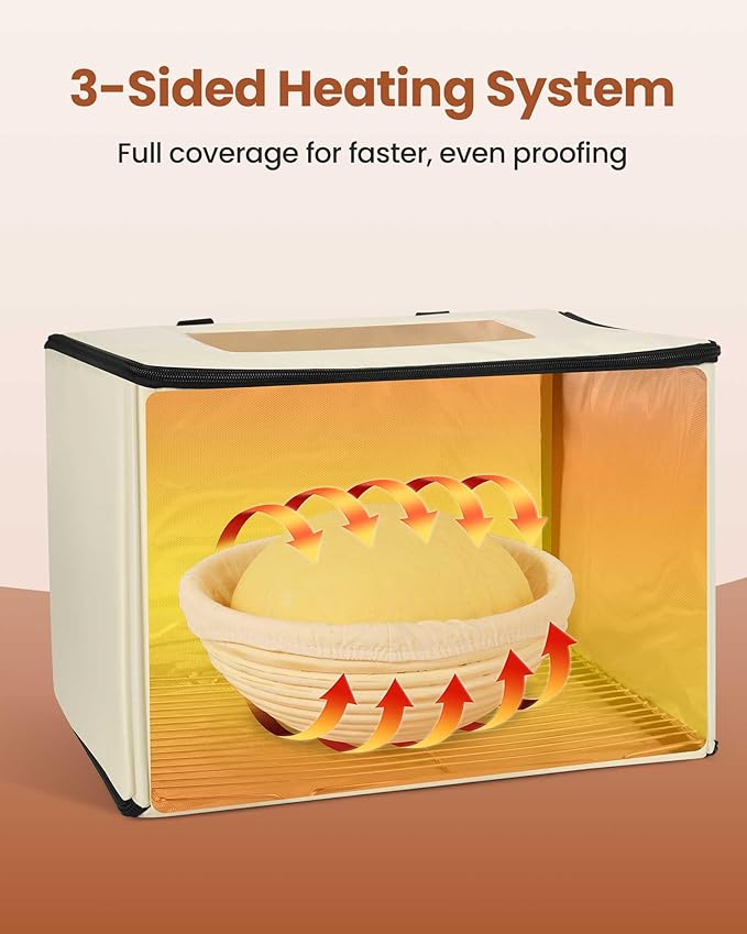 Folding Bread Proofing Box, Dough Proofer with Shelf, Adjustable Temp (68–132℉) & 0–99H Timer, Sourdough Starter Warmer for Home Bread & Pizza Baking
