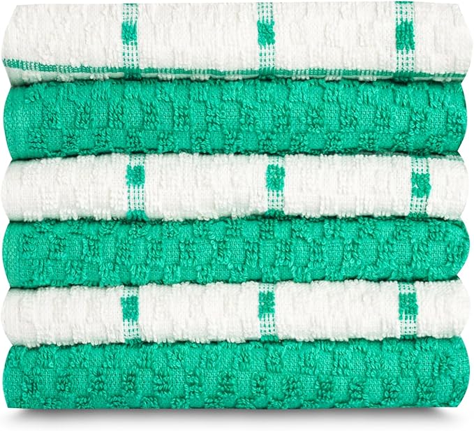 GOLD TEXTILES Kitchen Towels 144 Pack Premium 100% Cotton Dish Towels for Kitchen (15 x 25 Inches) Soft & Absorbent Kitchen Hand Towels for Drying Dishes, Cleaning - Reusable and Washable (Green)
