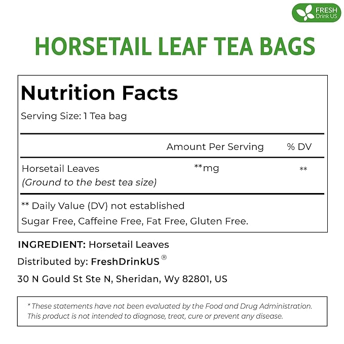 FreshDrinkUS, Premium 55 Horsetail Leaf Tea Bags, 100% Natural & Pure from Horsetail Loose Leaves Herbal Tea. Made with Natural Material Tea Bags. No Sugar, No Caffeine, No Gluten, Vegan.