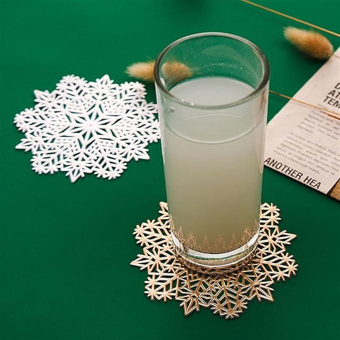 1 Pcs European Table Placemat Coaster Hollow Snowflake Shape PVC Coffee Table Mat Heat Home Decor(A Rose,38cm Placemat)
