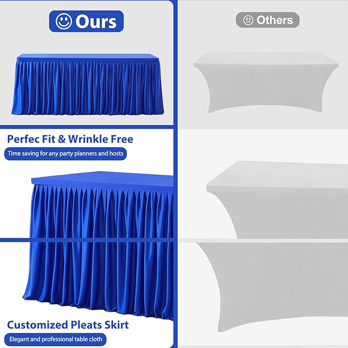 Wish Care 6 Pack Royal Blue Rectangle Table Clothes for 8 Foot Tables, Polyester Fitted Tablecloths 8ft Stretch Table Cover for Wedding, Birthday, Parties, Trade Show, Craft Show