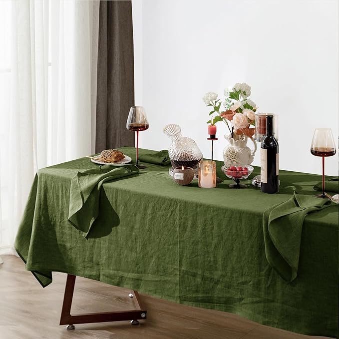 Talasily Linen Tablecloth 100% Pure Linen Table Cloth 60x120 Inches Rectangle Tablecloths Washable Cloths for Kitchen, Dining, Buffet Parties, Holidays, Picnic, Weddings and Restaurants-Green