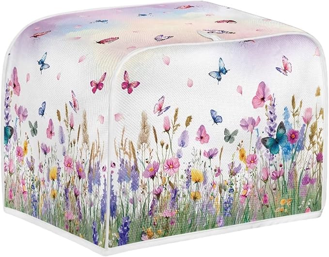 Doojoayie Butterfly Floral Toaster Cover Kitchen Decor Dust Proof Oven Cover 2 Slice Bread Maker Protector Kitchen Toaster Protection