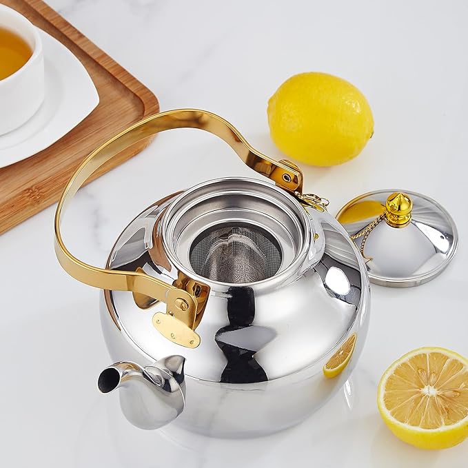 SANQIAHOME 2.1 Quart Stainless Steel Teapot With Infuser,Tea Kettle For Stove Top Minimalist Style