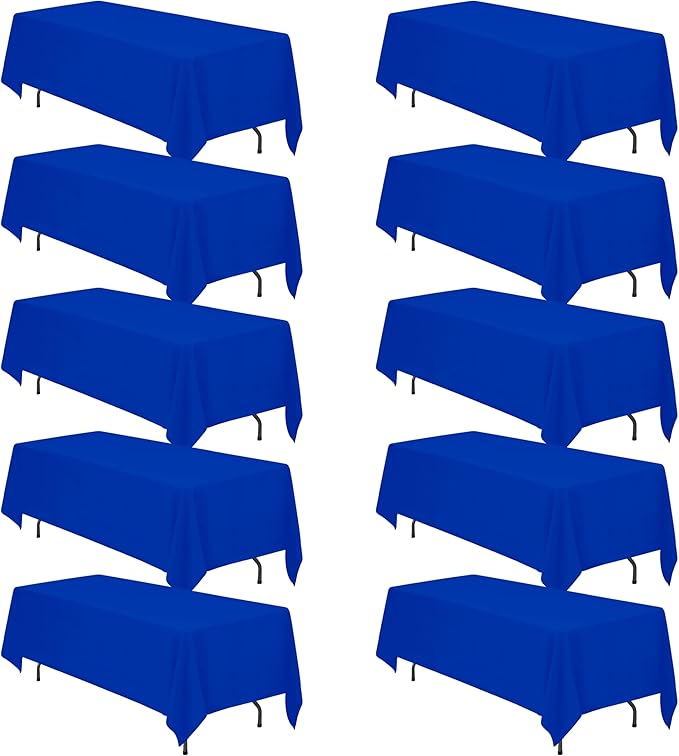 BRILLMAX 10 Pack Royal Blue Tablecloths 70 x 120 Inch for 6ft & 8ft Rectangle Tables - 150 GSM Polyester Fabric, Universal Fit, Water, Stain & Wrinkle Resistant Cloth Cover for Wedding Banquet