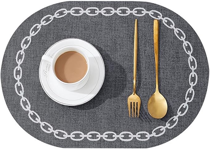 Set of 1/4/6 Square Placemats Waterproof Oilproof Wipeable Reversible Faux Leather Table Mats for Kitchen/Dining/Party(Chain O Dark Grey,6pcs)