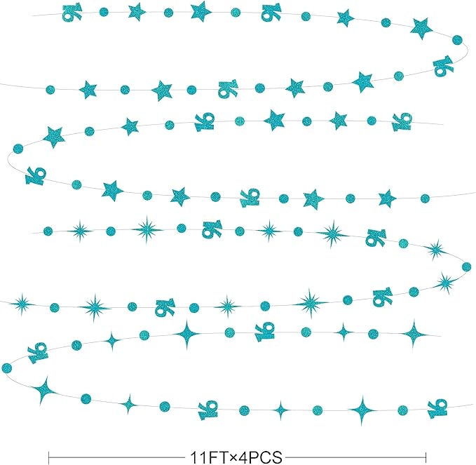 Teal Blue 16th Birthday Decorations Number 16 Circle Dot Star Garland Glitter Streamer Banner Backdrop for Girls Boys Sweet Sixteen Cheers to 16 Years Old Birthday 16th Anniversary Party Supplies