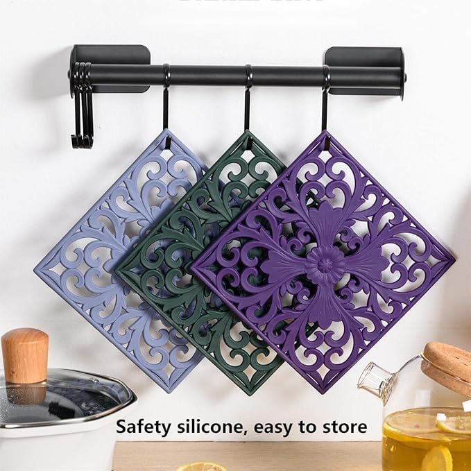 Silicone Trivets for Hot Pots and Pans, Square Hot Pads for Kitchen, Flexible Silicone Pot Holders for Table, Non-Slip Heat Resistant Trivets for Dishes, Silicon Trivet Mat Set 3 Teal