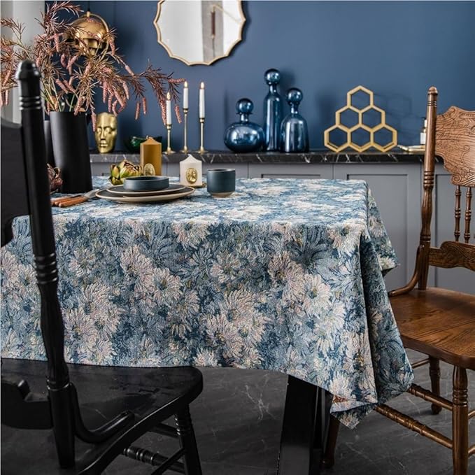 Rectangular Tablecloth Cherry Jacquard Tablecloth Thick Tablecloth Suitable for Restaurant Camping(Style2,140 * 160cm)
