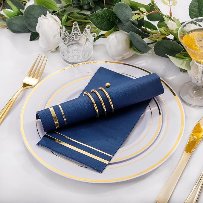 BUCLA 100-Count 3-Ply Disposable Napkins - Blue Paper Napkins Disposable Premium Quality - Dinner Napkins Disposable Soft, Absorbent for Parties, Weddings, Kitchen, Hanukkah and Cocktail Beverage
