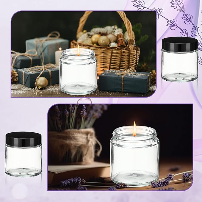36 Pcs 4 oz Glass Jars with Lids, Clear Candle Jars with Black Lids Round Empty Candles Container Tins Candle Making Storing Lotions Spice Powder Liquid Sample Makeup (Clear)