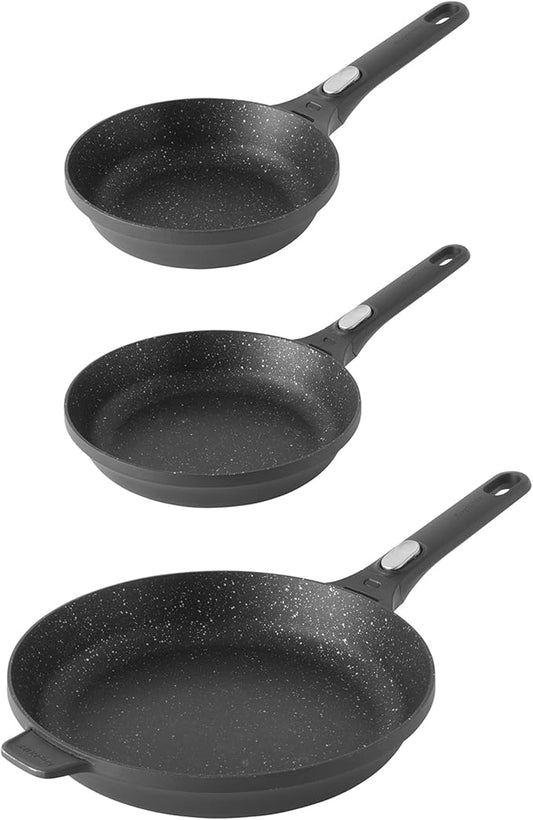 BergHOFF GEM Non-stick 3Pc Fry Pan Set, Stay-cool, Detachable Handle, Ferno-Green, Non-Toxic Coating, Induction Cooktop Ready