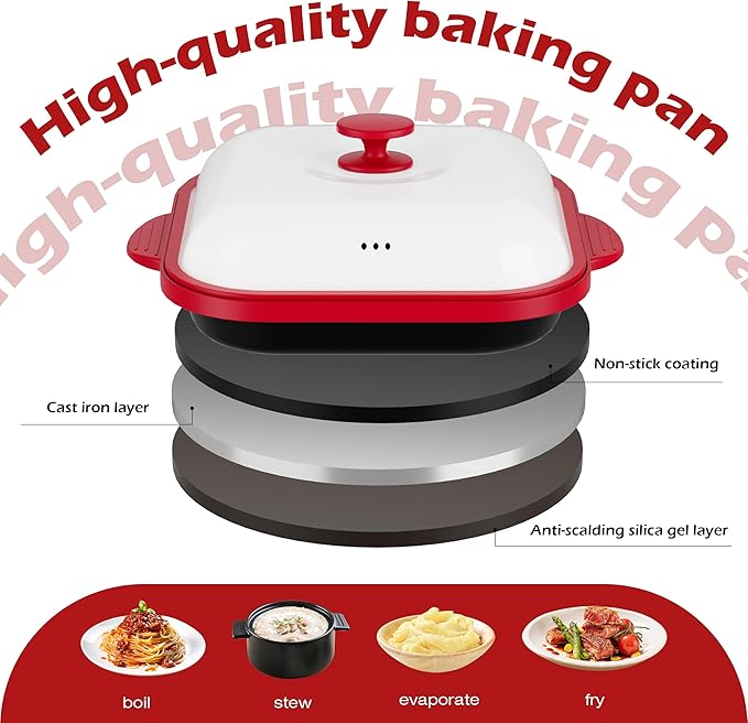 Microwave Grill Pan with Cover | Microwave Bacon Cooker | Griller & Crisper Pan for Grilling, Frying, Browning and Crisping | Microwave Cookware for Grill Meat | Dishwasher Safe for Dorms,Office,RV