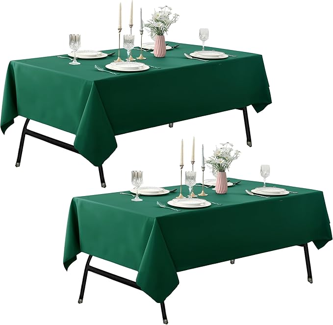 2-Pack 60x84 inch Blackish Green Table Cloths, Solid Stain and Wrinkle Resistant Oblong Tablecloth, Premium Plain Weave Polyester Fabric Rectangle Table Linen Covers for Hotel, Banquet
