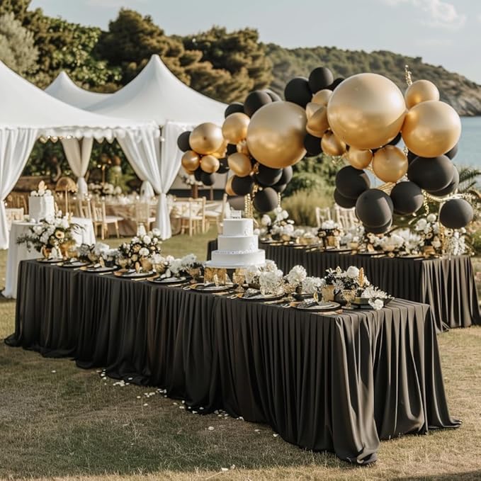 6 Pack Black Rectangle Tablecloth 72 Inch with Elastic Skirt - Wrinkle-Resistant Spandex Fitted 6FT Tables, Stretchable Table Cover for Wedding Banquet Birthday Party Buffet Restaurant