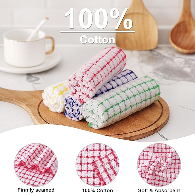 Kitinjoy Cotton 24 Pack Terry Kitchen Towels, 16 x 25 Inches Super Soft and Absorbent Dish Towels, Quick Drying Hand Towels for Kitchen Drying, Multiple Colour
