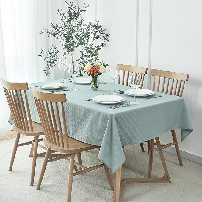 maxmill Square Tablecloth Weaved Texture Stain Resistant Waterproof Wrinkle Free Washable Soft Table Cloth, Decorative Fabric Table Cover for Dining Room Dinner Parties, 52 x 52 Inch, Dusty Blue