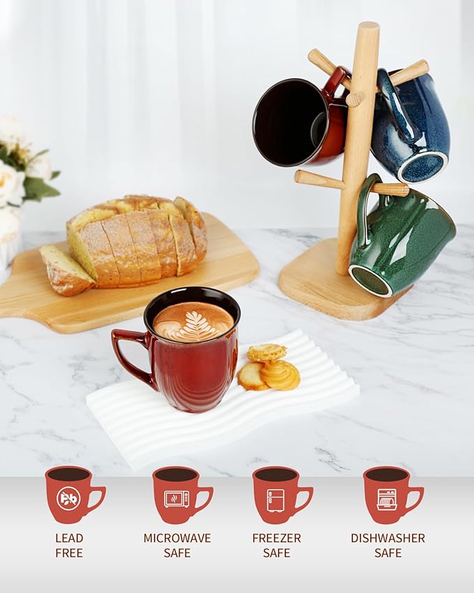 Ceramic Mugs 14 Oz,Mugs Set for Men Women, Ceramic Mugs Set with Large Handle for Coffee Tea Milk Cocoa, Coffee Cups Set of 6 Gift for Dad Mom,Easy to Clean & Hold, Microwave Safe.