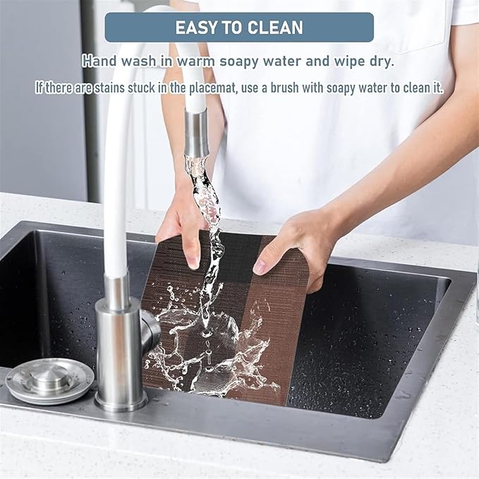 Sets of 6 Placemats Simple Table Place Mats and Coasters Premium Heat Washable Tableware Dining Table Mats(Red)