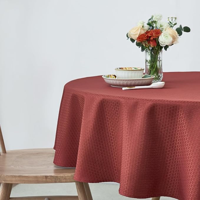 maxmill Round Tablecloth Weaved Pattern Spill-Proof Wrinkle Free Soft Table Cloth for Circular Table Cover, for Dining Room Fall Harvest Thanksgiving Parties Holiday Dinner, 70 Inch, Rustic Brick