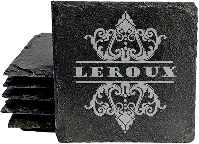 Rustic Refinement: Personalized Slate Coasters with Custom Text Design - Square Slate - Set of 6