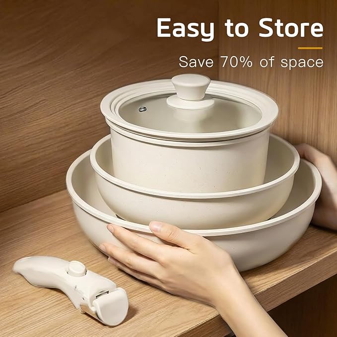GiPP Ceramic Pots and Pans Set Non Stick, Nonstick Detachable Handle Cookware Sets, Healthy Non Toxic PFAS PFOA & PTFE Free, Dishwasher ＆Oven Safe, Induction Kitchen Pot and Pan