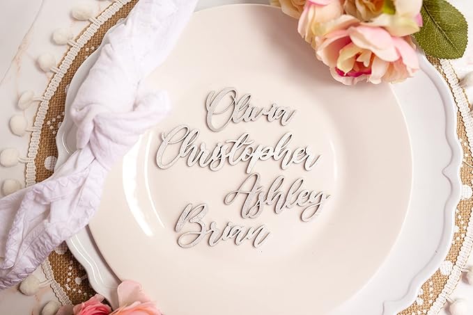 Customized Wooden Name Tags for Place Setting, Personalized Place Cards for Weddings, Bridal Showers and Events, Cursive Laser Cut Seating Cards