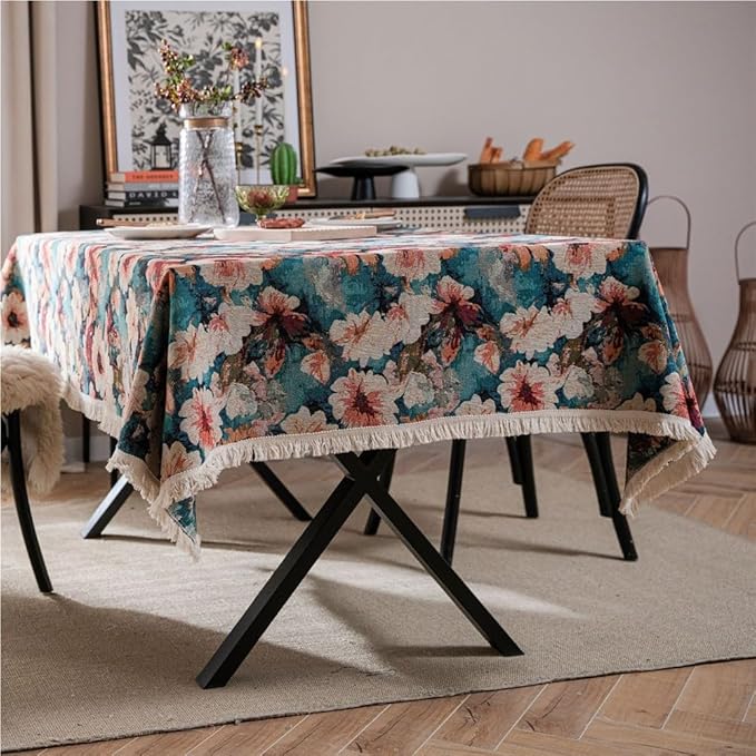 Rectangular Tablecloth American Tablecloth Flower Jacquard Tablecloth Thick Tablecloth Suitable for Restaurant Camping(60 * 60cm)
