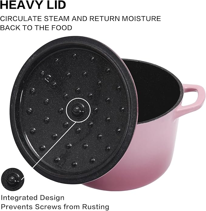 Dutch Oven Pot with Lid 1.8 qt Cast Iron Dutch Oven for Bread Baking Pink Enameled Cast Iron Rice Pot with Handels