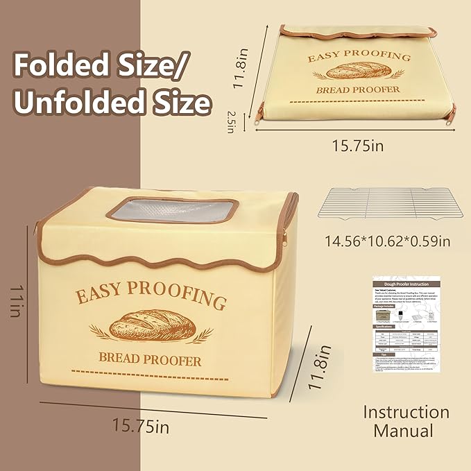 Bread Proofing Box, Three-sided Heating Foldable Zippered Sourdough Warmer Heater w/Adjustable Temperature & Timer Controller, Pizza Dough Proofing Sour Dough Starter Kit Making Baking Supplies Gifts