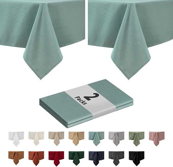 maxmill 2 Pack Rectangle 52 x 70 Inch Slate Blue Slubby Textured Tablecloth Waterproof Spillproof Wrinkle Free Table Cloth, Kitchen Dining Room Decoration Fabric Table Cover for Holiday Party Dinner