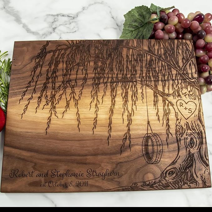 Personalized Cutting Board -Willow Tree of couple with intitals in the heart of the tree! Willow represents 9 Year Anniversary