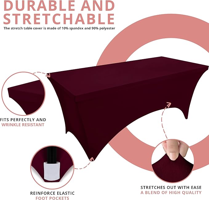 Utopia Kitchen Spandex Tablecloth 1 Pack [6FT, Burgundy] Tight, Fitted, Washable and Wrinkle Resistant Stretch Rectangular Patio Table Cover for Event, Wedding, Banquet & Parties [72Lx30Wx30H Inch]