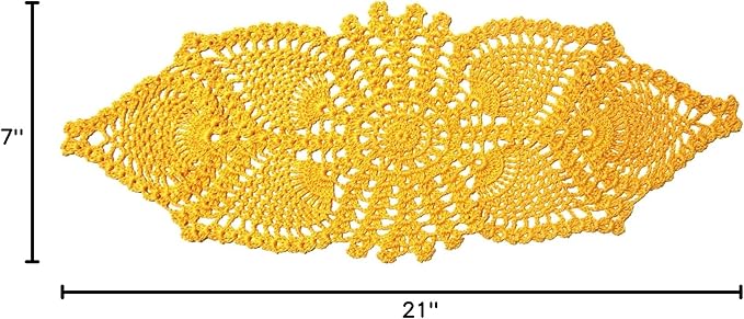 BIBITIME Crochet Lace Table Doilies Eyes Flower Doily Kitchen Vase Place Mats (Style02-Yellow, 7 in x 21 in,Pack of 1PC)