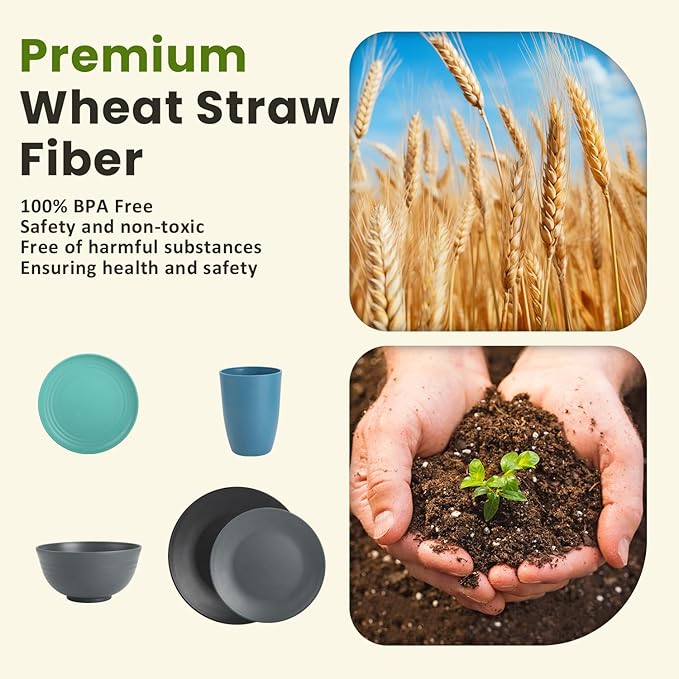 Homienly 40 PCS Premium Wheat Straw Dinnerware Sets, Reusable Unbreakable Plates and Bowls Set, Cups Sets, Service for 8, Microwave and Dishwasher Safe Dishes Set for Party, Outdoor (Nightscape)