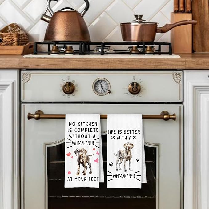Weimaraner Gifts Kitchen Towels, Weimaraner Dog Dish Tea Towels for Kitchen Decor, Dog Lover Mom Dad Gifts Decorative Hand Towel, 16x24 Inches Set of 2