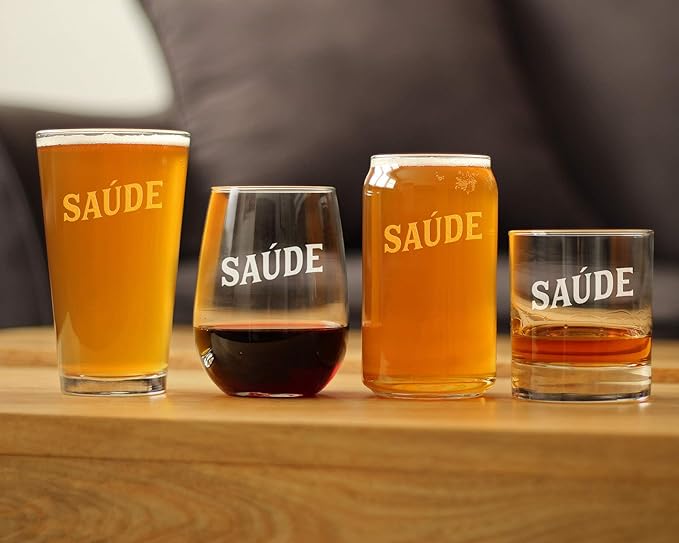 Bevvee Saude - Portuguese Cheers - Stemless Wine Glass - Portugal Themed Gifts or Party Decor for Women - Large
