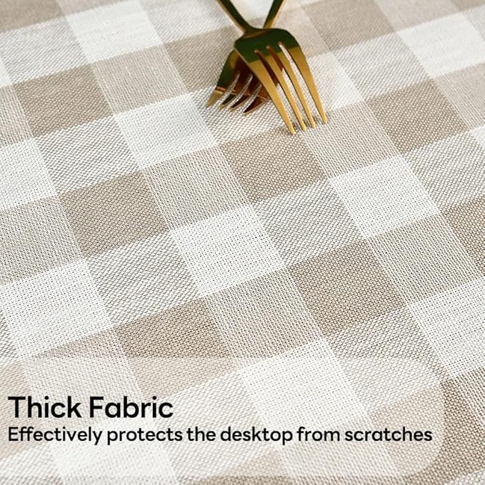 Gingham Table Cloth for Square Tables Beige Checkered Plaid Tablecloth Heavy Duty Cotton Blend Washable & Wrinkle Table Cover for Outdoor Kitchen Dining Picnic Camping (60x60 Inch)